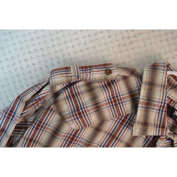 Manchester Men's Large Brown Plaid Embroidered Pearl Snap Western Shirt - Picture 6 of 16